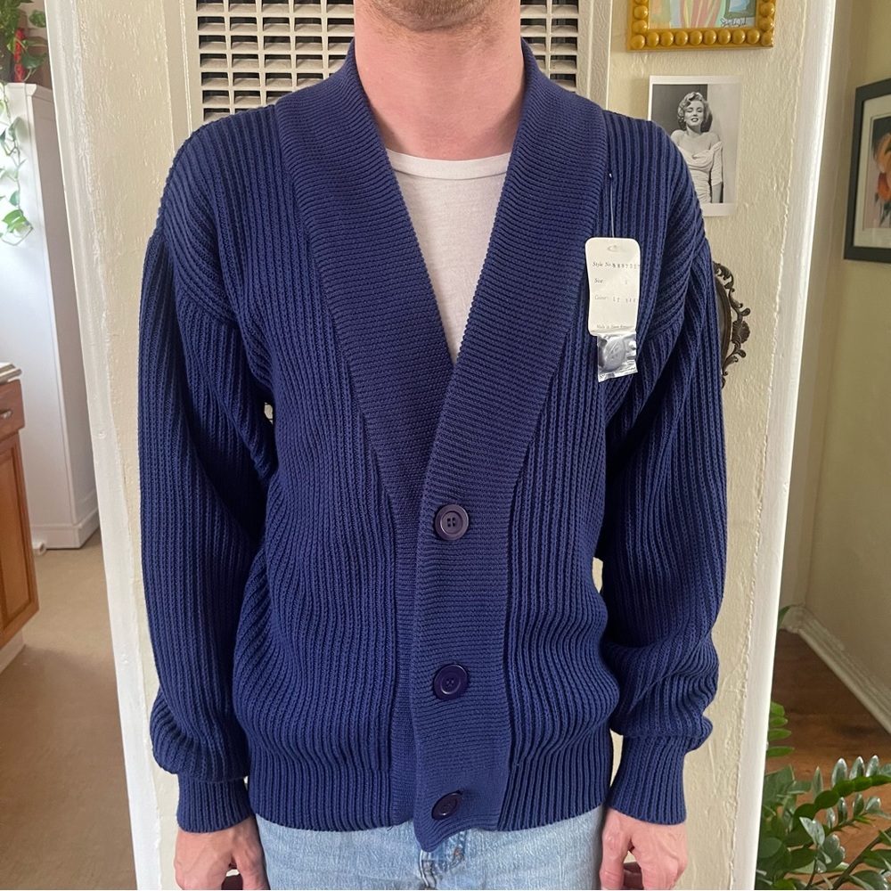 1980s Neiman Marcus navy knit cardigan sweater